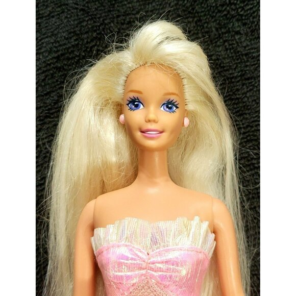 1995 Foam N Color Barbie Doll Pink Iridescent Mini Dress Long Blonde Hair VTG - Picture 5 of 16
